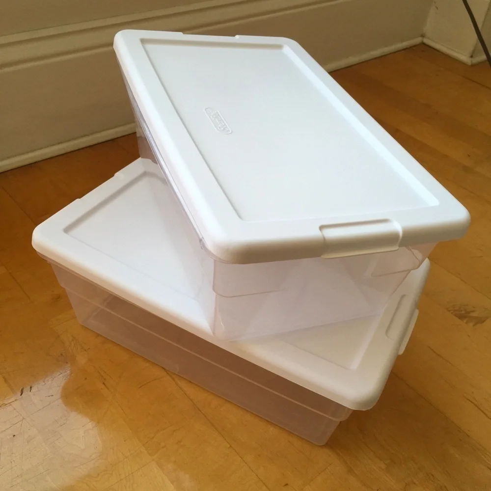Set/2 Sterilite Shoe Boxes for Storage, Inventory, Crafts, Clear, White, NEW